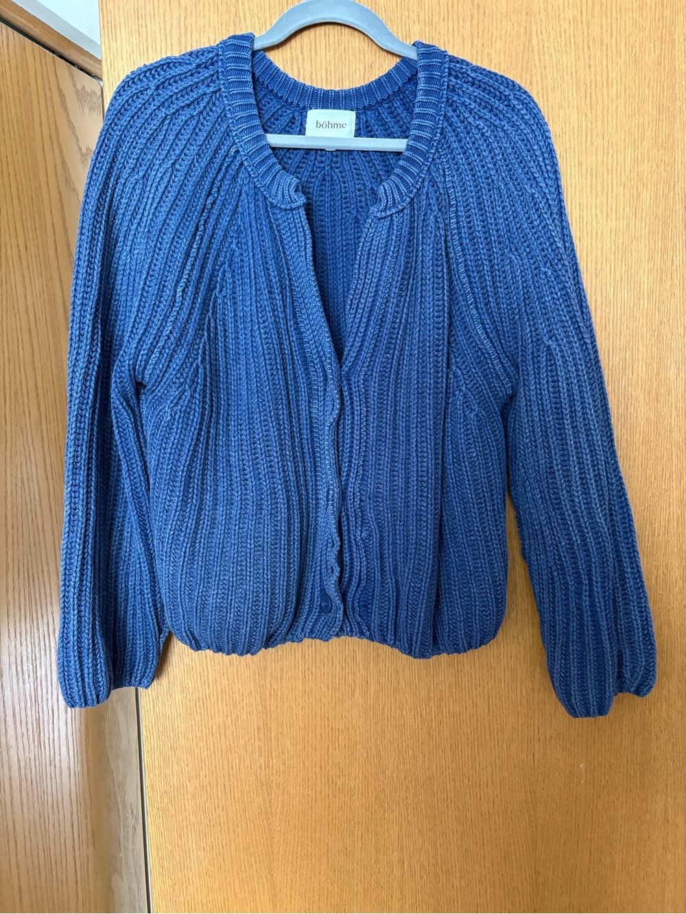bohme navy blue ribbed knit open-front cardigan